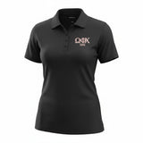 Omega Phi Chi Ladies Black Polo Shirt: Embroidered in Pink with Letters and Founding Year, Dry Zone® Sport-Tek® L475-POLO - 29549-3DD2BC-091026