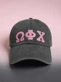 Omega Phi Chi Baseball Cap with Pink Glitter, AD969 6-Panel Low-Profile Washed Pigment-Dyed Cap-KDC-AD969 - 29549-8EDA33-071026