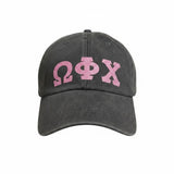 Omega Phi Chi Baseball Cap with Pink Glitter, AD969 6-Panel Low-Profile Washed Pigment-Dyed Cap-KDC-AD969 - 29549-8EDA33-071026