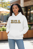 Eta Alpha Pi - 996M White Pullover Hooded Sweatshirt with Double Stitched Gold Glitter Letters