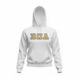 Eta Alpha Pi - 996M White Pullover Hooded Sweatshirt with Double Stitched Gold Glitter Letters