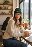 Pi Lambda Chi Embroidered Beanie: Metallic Gold Letters in Either Black or Green - CP90