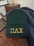 Pi Lambda Chi Embroidered Beanie: Metallic Gold Letters in Either Black or Green - CP90