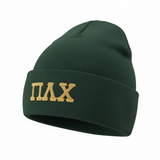 Pi Lambda Chi Embroidered Beanie: Metallic Gold Letters in Either Black or Green - CP90