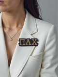 Pi Lambda Chi Magnetic Jewelry Pin with Greek Letters: Gold Glitter on Black Acrylic