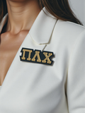 Pi Lambda Chi Magnetic Jewelry Pin with Greek Letters: Gold Mirror on Black Acrylic