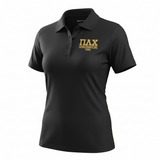 Pi Lambda Chi Ladies Black Polo Shirt: Embroidered in Metallic Gold with Letters and Latina Sorority Inc., Dry Zone® Sport-Tek® L475-POLO