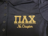 Pi Lambda Chi Ladies Black Chapter Polo Shirt: Embroidered in Metallic Gold with Letters and Latina Sorority Inc., Dry Zone® Sport-Tek® L475-POLO (Copy)