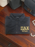 Pi Lambda Chi Ladies Black Chapter Polo Shirt: Embroidered in Metallic Gold with Letters and Latina Sorority Inc., Dry Zone® Sport-Tek® L475-POLO (Copy)
