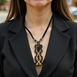 Pi Lambda Chi Tiki Necklace For Multi Cultural Sorority: Gold Mirror on Dark Green Twill