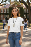 Pi Lambda Chi Tiki Necklace For Multi Cultural Sorority: Gold Mirror on Dark Green Twill