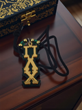 Pi Lambda Chi Tiki Necklace For Multi Cultural Sorority: Gold Mirror on Dark Green Twill