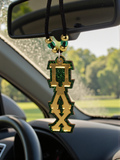 Pi Lambda Chi Tiki Necklace For Multi Cultural Sorority: Gold Mirror on Green Glitter