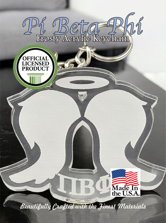Pi Beta Phi Acrylic Keychain, Angel Wings with Halo Plastic Key Ring, Pi Phi Laser Engraved Key Fob - 1041-77729B-050323
