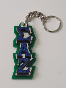 Sigma Alpha Zeta - Navy Blue Glitter on Mirror on Dark Greek Acrylic  Keychain