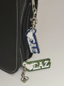 Sigma Alpha Zeta - PURSE Zipper Pull Keychain-Mirror Letters on Glitter