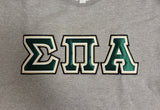 Sigma Pi Alpha 4662M Jerzees Crewneck Sweatshirt with Midnight Green Letters and White Thread on Shimmering Gold and Black Thread