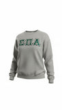 Sigma Pi Alpha 4662M Jerzees Crewneck Sweatshirt with Midnight Green Letters and White Thread on Shimmering Gold and Black Thread