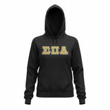 Sigma Pi Alpha Black Hooded Sweatshirt with Shimmering Letters on Dark Greek and White