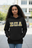 Sigma Pi Alpha Black Hooded Sweatshirt with Shimmering Letters on Dark Greek and White