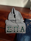 Sigma Pi Alpha Jerzees 4997M Oxford Hooded Sweatshirt with Midnight Greek Letters with White Thread on Metallic Gold Black Thread