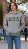 Sigma Pi Alpha Jerzees 4997M Oxford Hooded Sweatshirt with Midnight Greek Letters with White Thread on Metallic Gold Black Thread