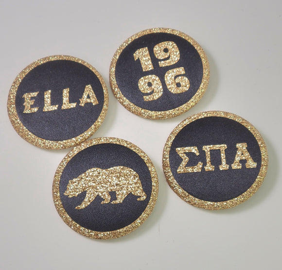 Sigma Pi Alpha - Shimmering Gold on Satin Pin Back Buttons