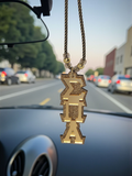 Sigma Pi Alpha Tiki: Gold Mirror on Shimmering Gold Glitter Necklace Teekee
