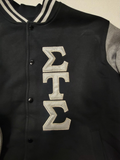 Sigma Tau Sigma ST270  Sport-Tek® Fleece Letterman Jacket, Sorority Coat with Satin Stitch Silver Letter, Greek Life with Metallic Letters
