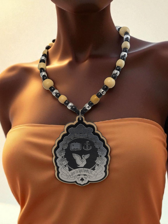 Sigma Tau Sigma Crest Tiki, Sorority Beaded Necklace, Greek Life Acrylic Charm,