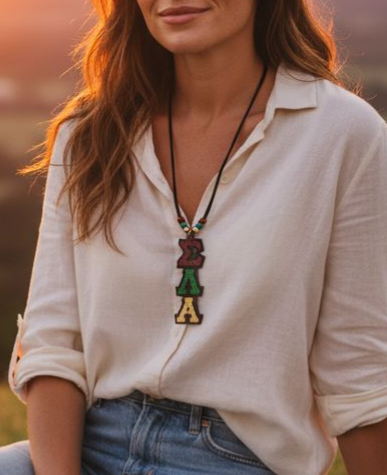 Sigma Lambda Alpha Tiki Necklace For Multi Cultural Sorority: Tri-Color with Glitter