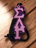 Sigma Lambda Gamma Tiki, SLG Acrylic Teekee, Sorority Pink Mirror on Purple Glitter Necklace - 1094-952F34-050323