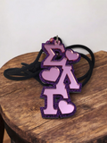 Sigma Lambda Gamma Tiki, SLG Heart Position Necklace, Sorority Pink Mirror on Purple Glitter Pendant,  - 1094-AC9C3A-051525