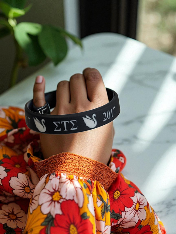 Sigma Tau Sigma Black Silicone Bracelet, Sorority Engraved Wristband, Greek Life Jewelry for Wrist