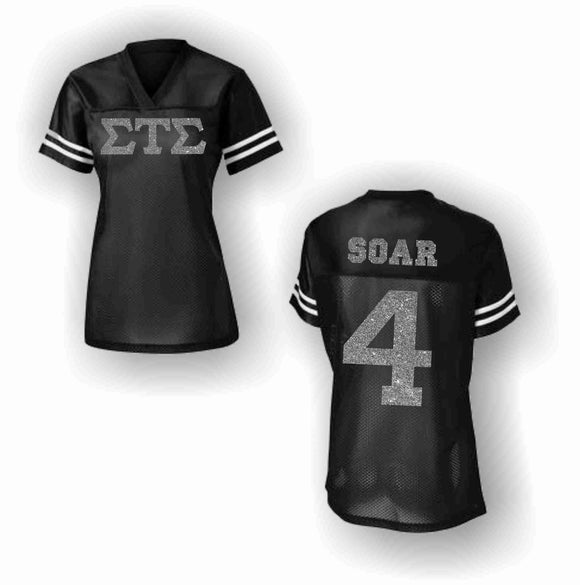 Sigma Tau Sigma - LST307 - Women's Replica Football Jersey with Glitter Letters and Personalization