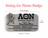 Lambda Theta Nu Name Badge for Events and Meetings: Brushed Silver, Rose, and Letters