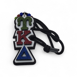 Upsilon Kappa Delta Tiki Necklace: Dark Green on Maroon on Navy Glitter on White Acrylic Over Black Glitter