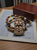 Upsilon Kappa Delta Crest Tiki: of Genuine Lumber of Maple and Walnut