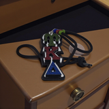 Upsilon Kappa Delta Tiki Necklace: Dark Green on Maroon on Navy Glitter on Mirror Acrylic Over Black Glitter