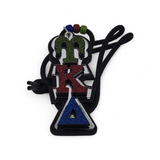 Upsilon Kappa Delta Tiki Necklace: Dark Green on Maroon on Navy Glitter on Mirror Acrylic Over Black Glitter
