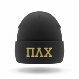Pi Lambda Chi Embroidered Beanie: Metallic Gold Letters in Either Black or Green - CP90
