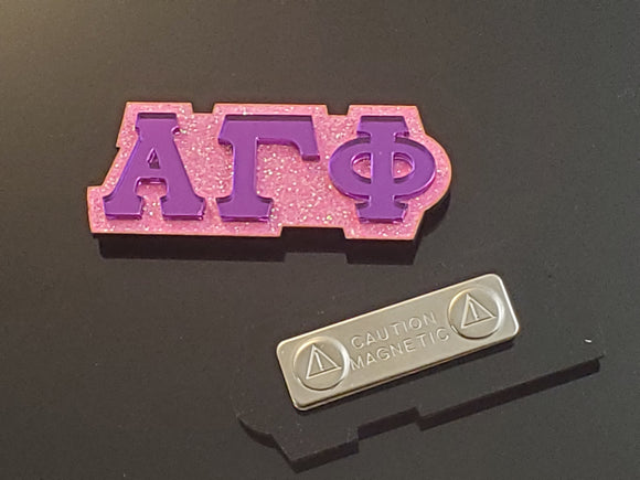 Alpha Gamma Phi - Magnetic Glitter Pin with Letters