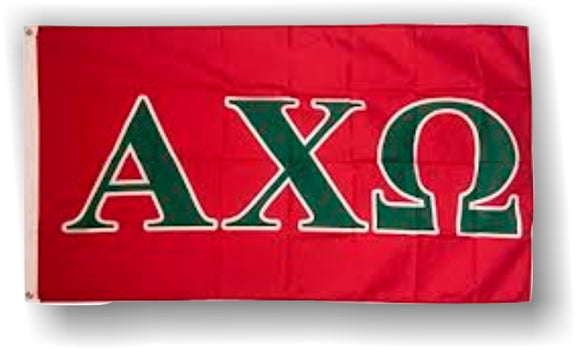 Alpha Chi Omega - 3'x5' Flag with Green Letters on Red Background