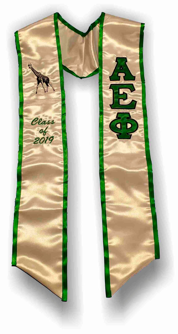 Alpha Epsilon Phi - Graduation Stole with Letters, Giraffe and Date