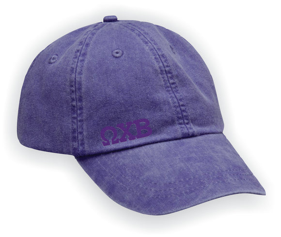 Omega Chi Beta–Baseball Cap, Embroidered, AD969 6-Panel Low-Profile Washed Pigment-Dyed Cap-WCB-AD969