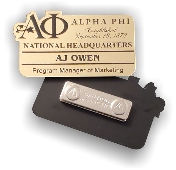 Alpha Phi - Name Badge for Events and Meetings - Gold or Silver - AF-BDG-MAG