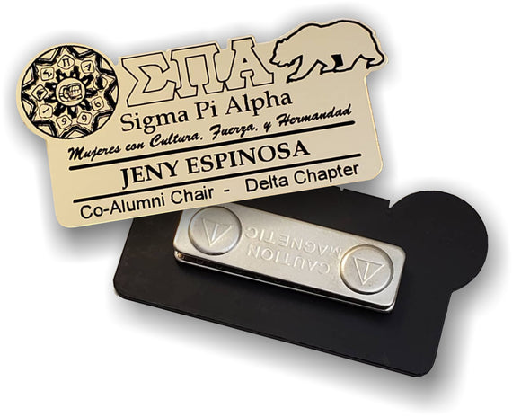 Sigma Pi alpha Name Badge for Events and Meetings in Gold or Silver - ELLA-BDG-MAG