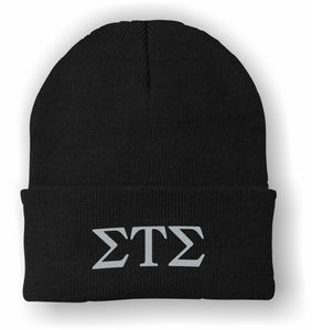 Sigma Tau Sigma–Knit Cap; Embroidered-Beanie-CP90 Port & Company®-STS-CP90-BLK-LTR