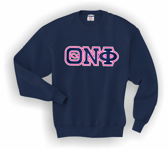 Theta Nu Phi–Crewneck Sweatshirt, JERZEES® SUPER SWEATS®, Embroidered (Double Stitched)–QNF-4662-CNSW-NVY
