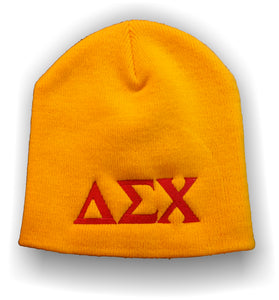 Delta Sigma Chi - Gold Beanie with Red Embroidery